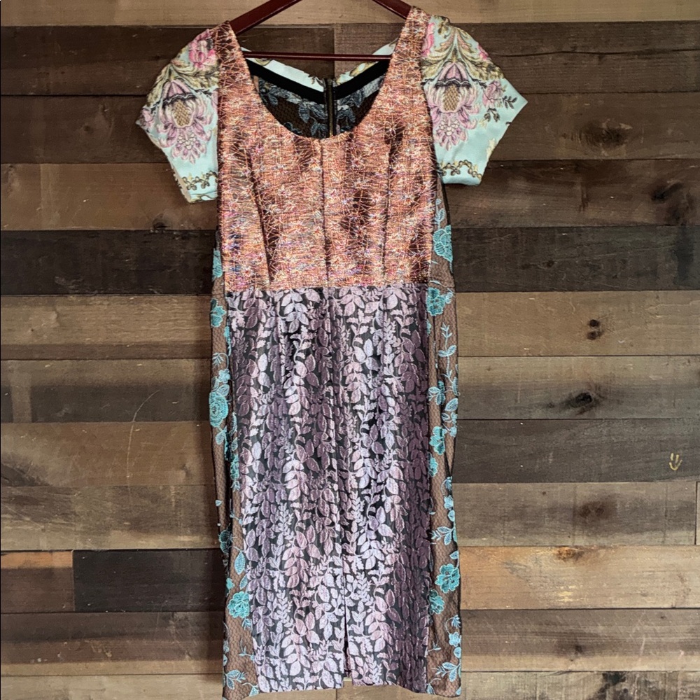 Anthropologie Floral Patchwork Midi Dress in Blue, Pink & Cream - Picture 5 of 9